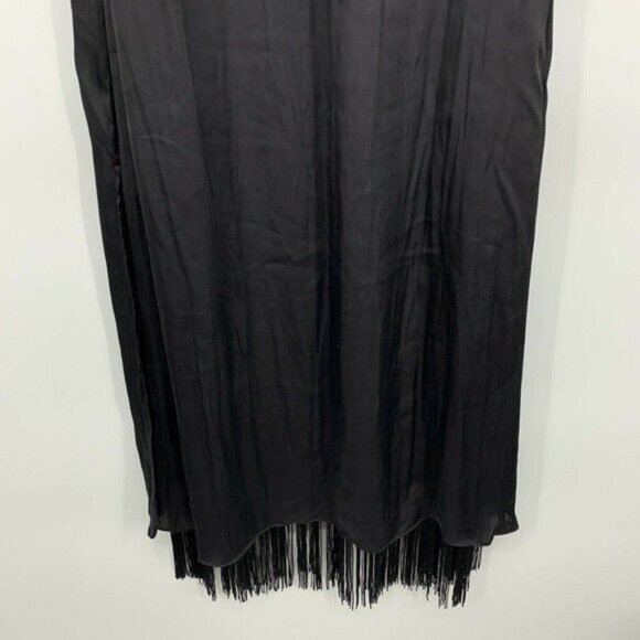 Massimo Dutti Maxi Dress Black Satin Sleeveless Tie Neck Fringe Slit - Picture 10 of 10